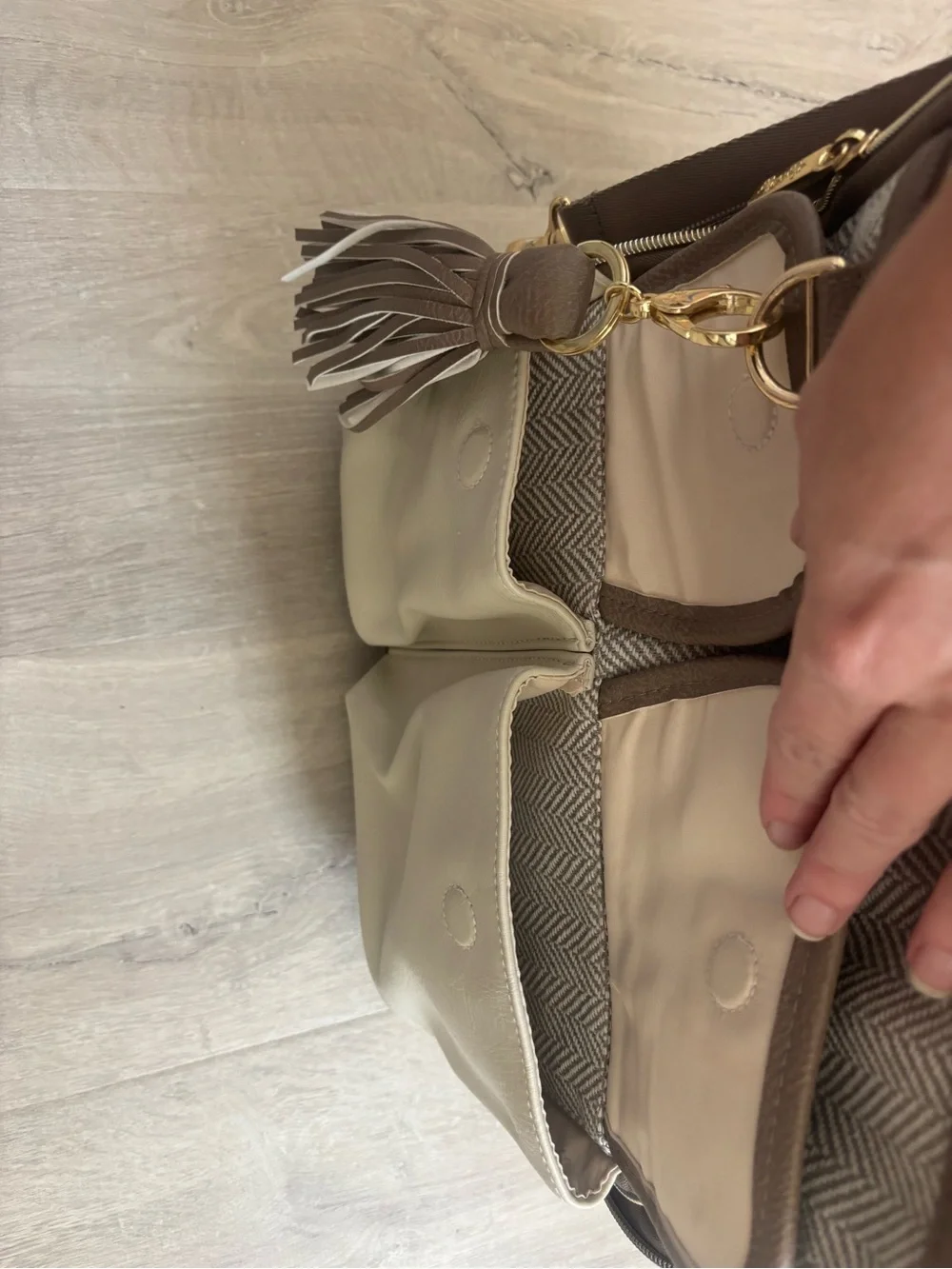 Itzy Ritzy Taupe Herringbone Baby Backpack Diaper Bag